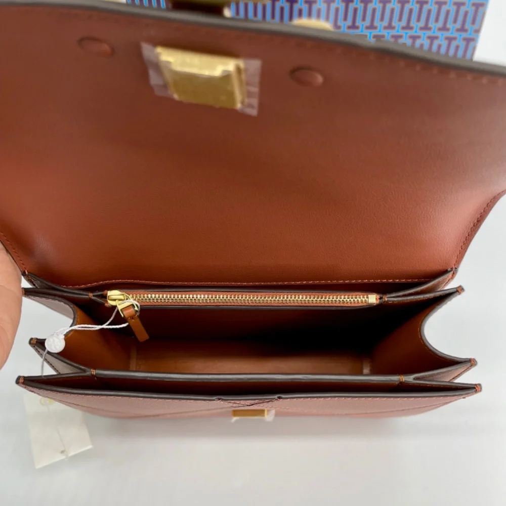 Tory Burch Tan Quilted Leather Shoulder Bag with Gold Hardware